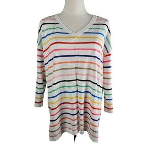 Talbots Petite Rainbow Stripe Cotton Sweater XLP 3/4 Sleeves